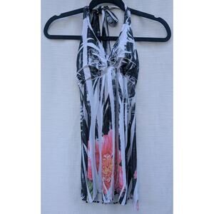 Chelsey VTG Women's Mini Halter Dress Sz M 90s Y2K 00s Festival Floral clubwear